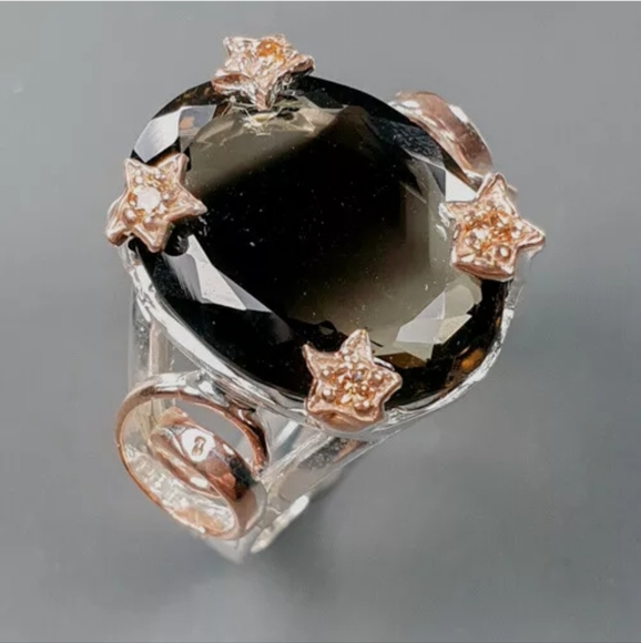 Sz 8 STUNNING large Smokey Lemon Quarts STAR rose gold findings - Picture 3 of 13